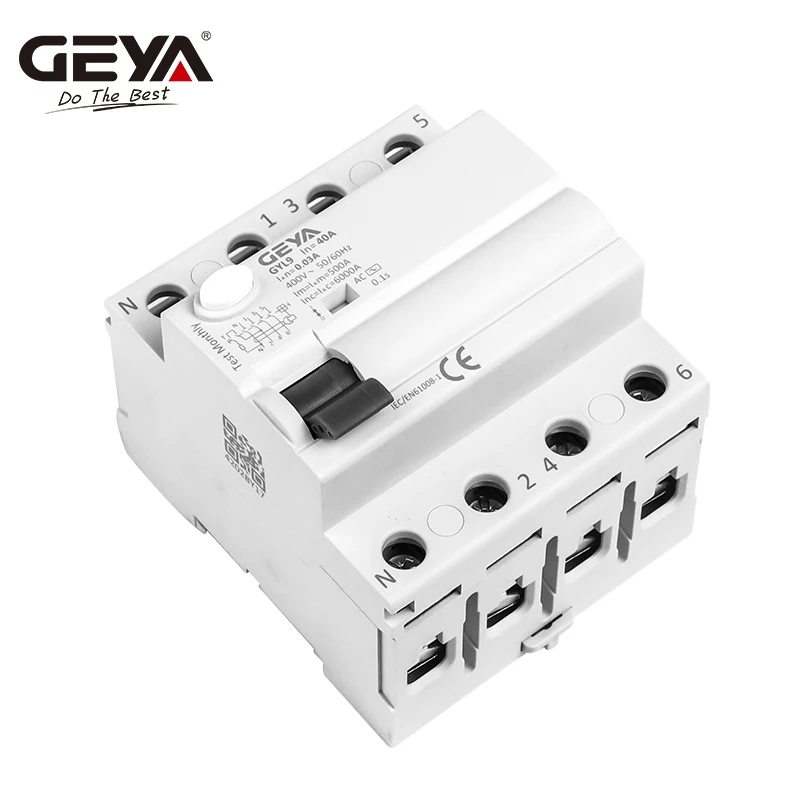 GEYA GYL9 AC Residual Current Circuit Breaker Differential Breaker Safety Switch 4P 25A 40A 63A 100A ELCB 30mA 100mA 300mA