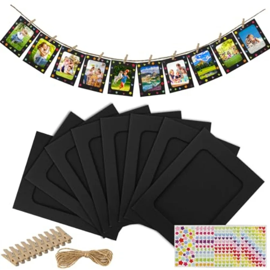 50 Pack Paper Picture Frames 4x6in, DIY Cardboard Photo Frames Hanging Display with 50 Clips and 5 Strings, Paper Photo Frame A