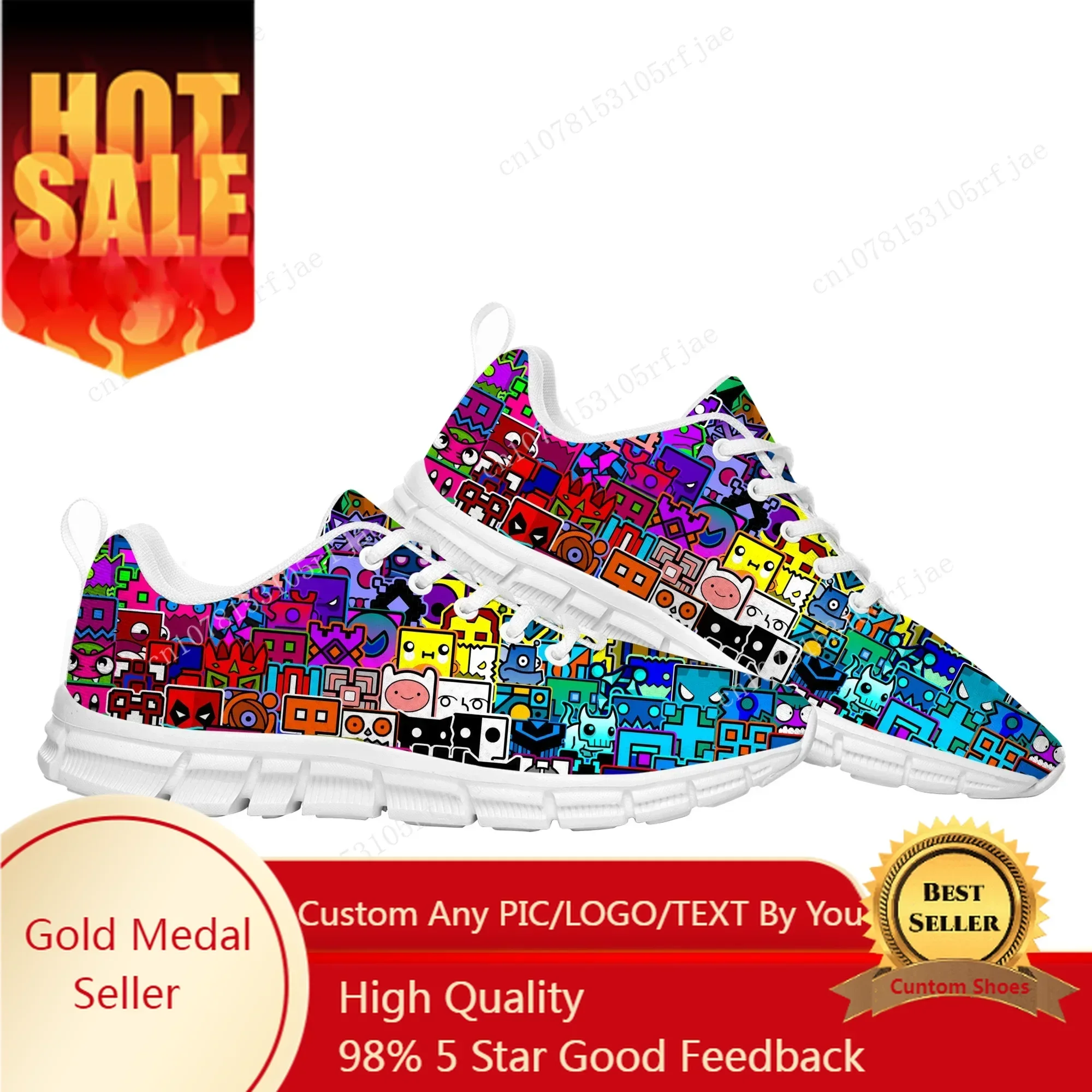 Geometry Dash Sports Custom Shoes Cartoon Game Mens Womens  Fashion Sneaker Tailor Made Couple Built Shoes