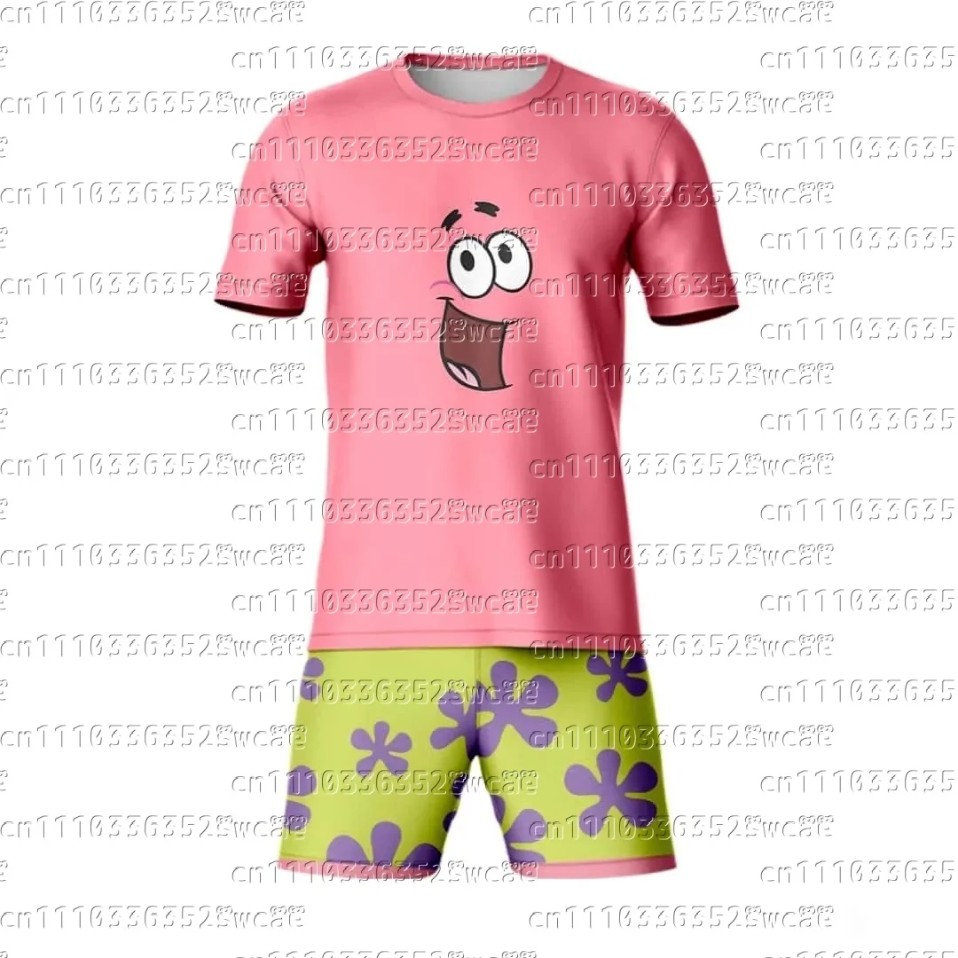 Honey Can Animation SpongeBob SquarePants Character Theme Summer Oversize T-shirt Shorts Adult T-shirt Set FamilyMatching2026