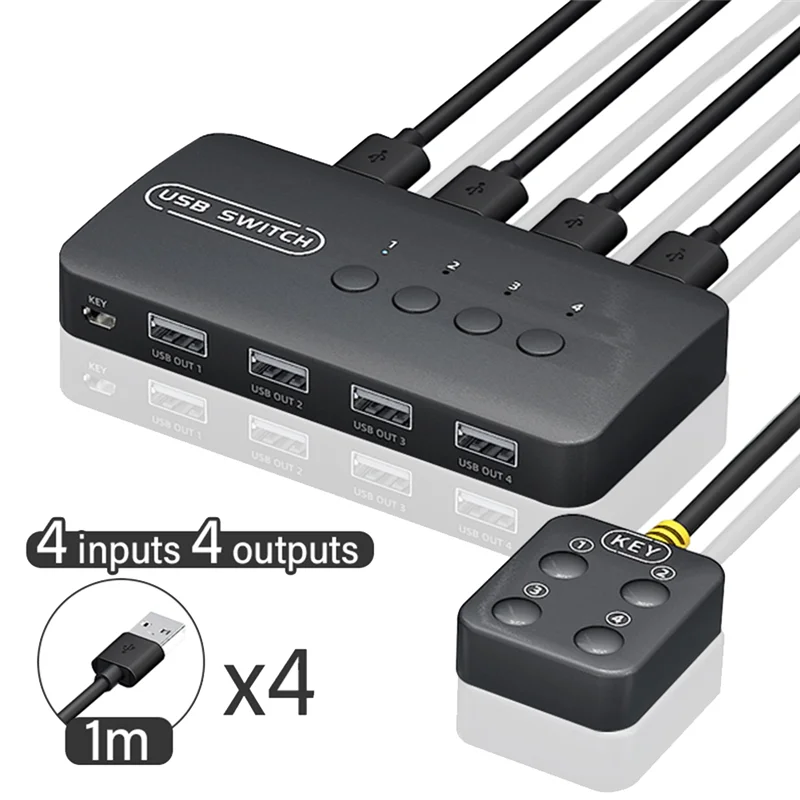 KVM Switch USB Switch محول وحدة التحكم المشتركة 4 مدخلات 4 مخرجات لأجهزة الكمبيوتر المحمول طابعة لوحة المفاتيح الماوس مراقب