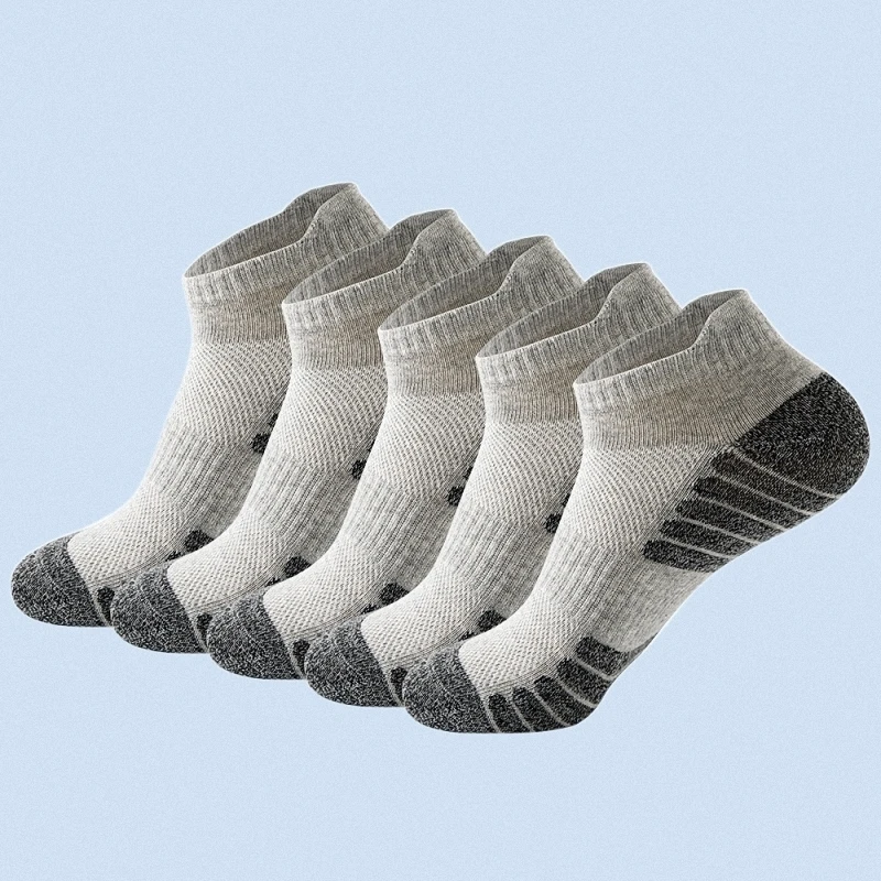 Chaussettes de course athlétiques coupe basse pour hommes et femmes, chaussettes de sport respirantes, chaussettes à languette baume, été, rinçage, 5 paires