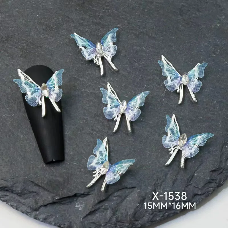 10pcs Hollow out  Chroma Butterflies Rhinestone Alloy Nail Charms 3d Nail Art Accessories Trinket