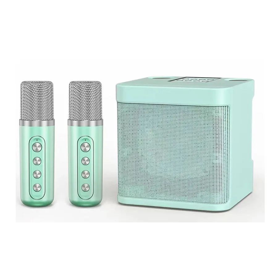 Máquina de Karaoke con Altavoz Portátil con 2 Micrófonos Inalámbricos, Compatible con AUX, Tarjeta TF, Reproductor USB, Adecuada para KTV en Casa, Fiesta
