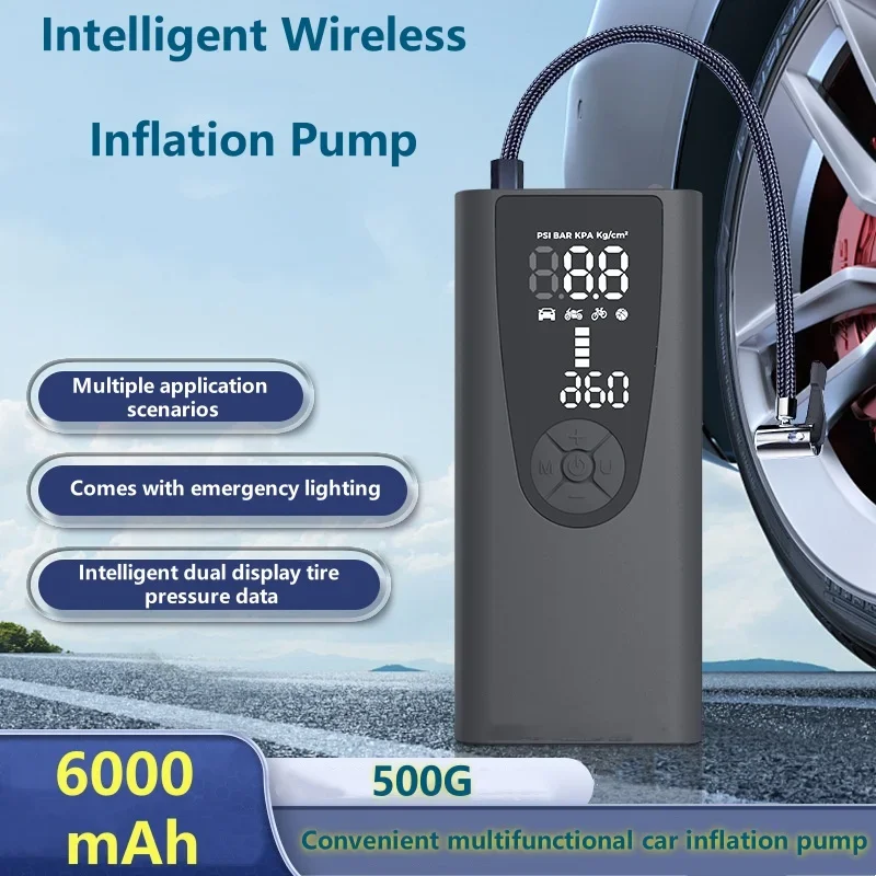 Convenient Handheld Wireless Car Inflation Pump, Tire Inflation Pump, Automatic Inflation Stop, Convenient and Safe, 6000mAh