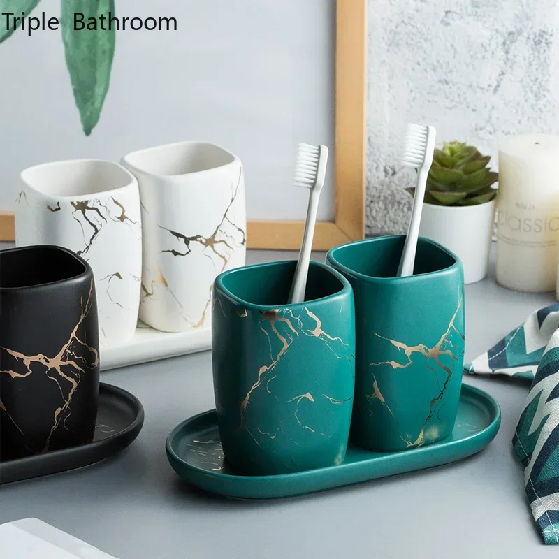 Nordic Ceramics Mouth Cup Gifts Set Household Toothbrush Storage Holders Mouthwash Cup Bathroom Accessories Tooth Mug