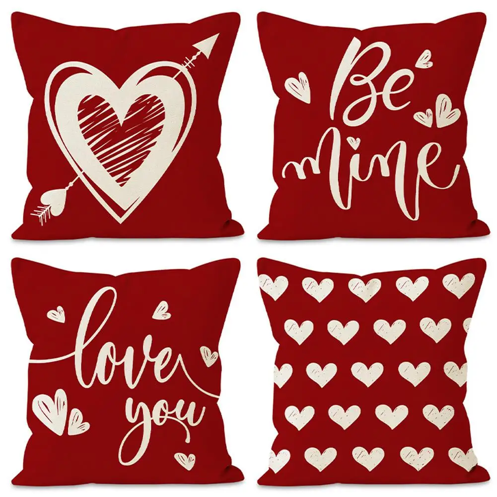 Valentine's Day Red Pillow Covers White Love Hearts Valentines Day Anniversary Decorative Holiday Throw Pillows Set For Sofa