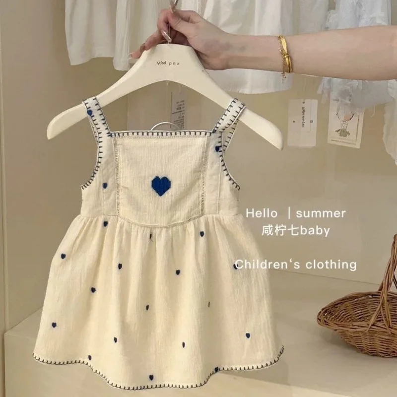 Korean Children's Summer New Girl's Strapless Dress Beach Vacation Style Lace Fashion and Cool Kids Skirt