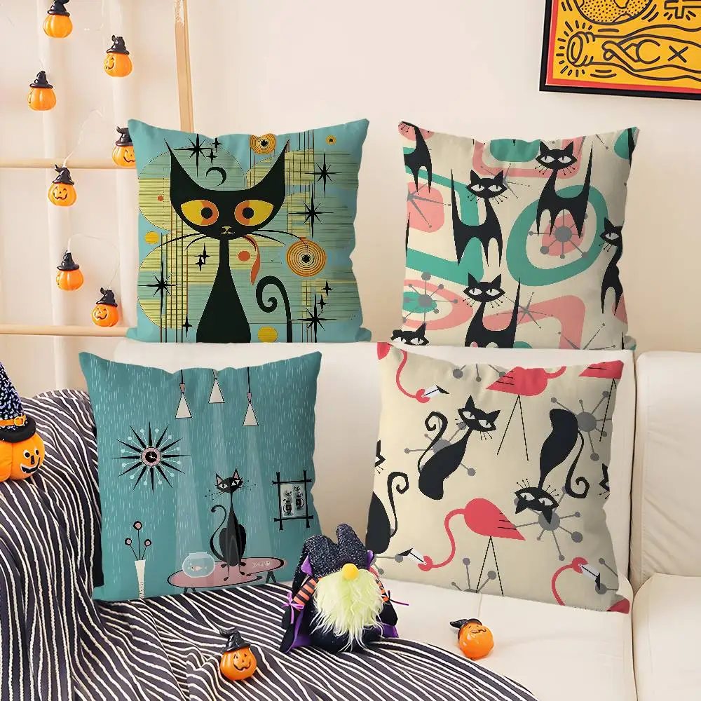 

Halloween Black Cat Pillow Case Short plush Double-sided Print Square Throw Pillow Covers Sofa Home Cushion Decor