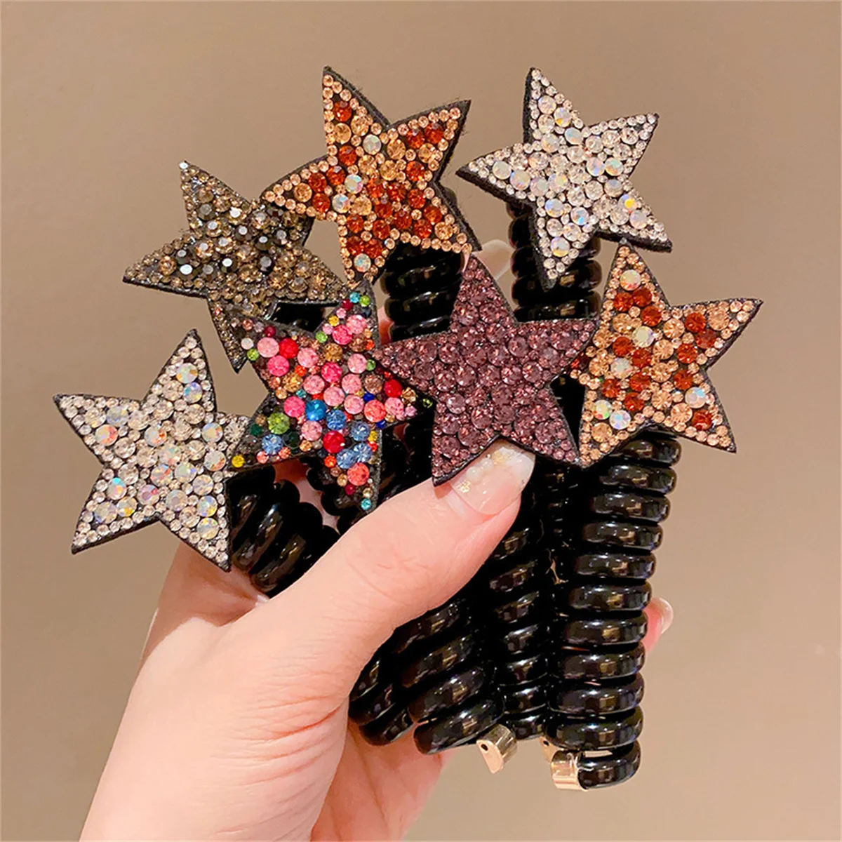 1Pcs Rhinestone Star Hair Tie Ponytail High Elastic Durable Scrunchies Hair Bands for Girl Korean Hair Ropes Bands image 2