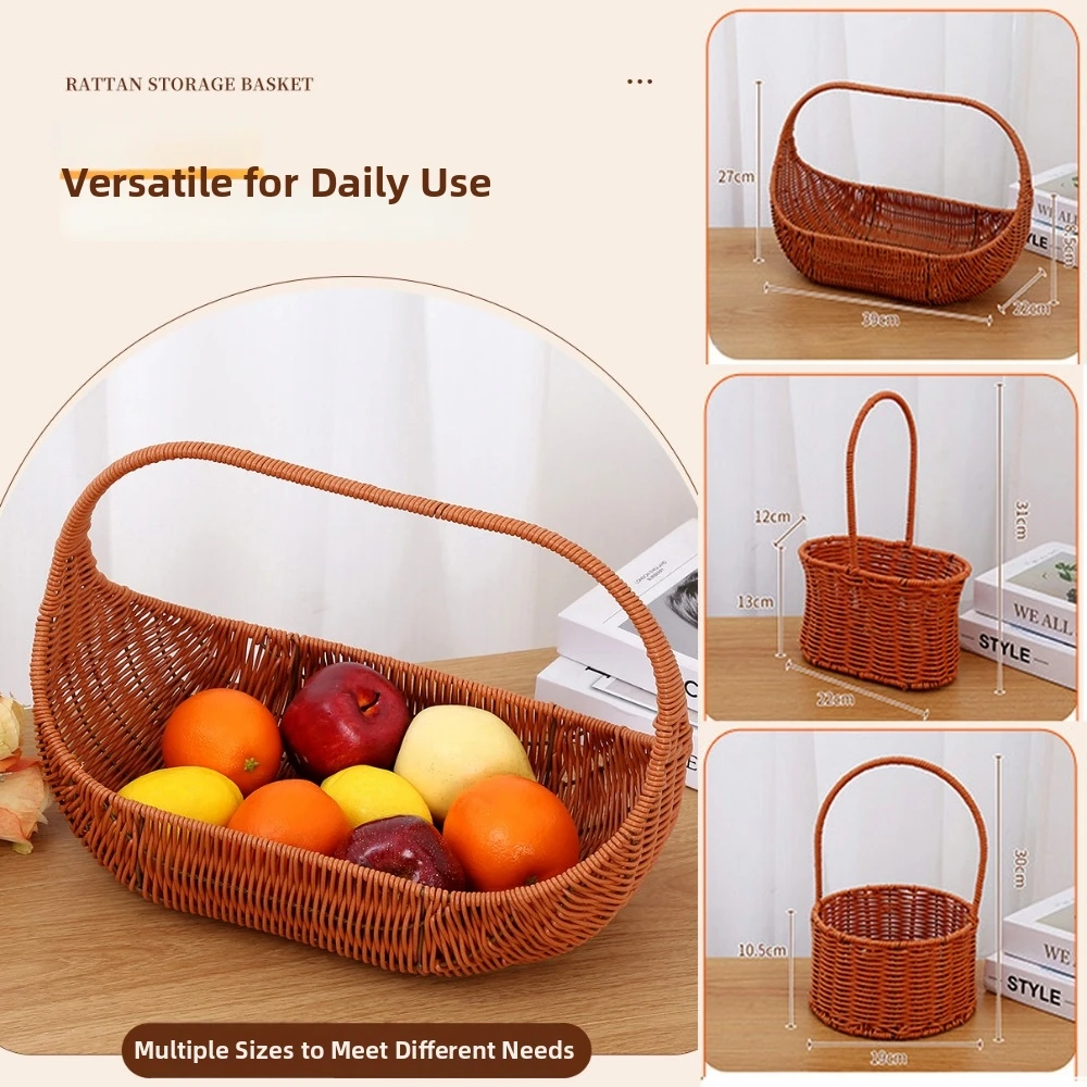 with Handle Imitation Rattan Storage Baskets Handwoven 8 Styles Home Decoration Braid Basket Household Handhold Weaving Basket