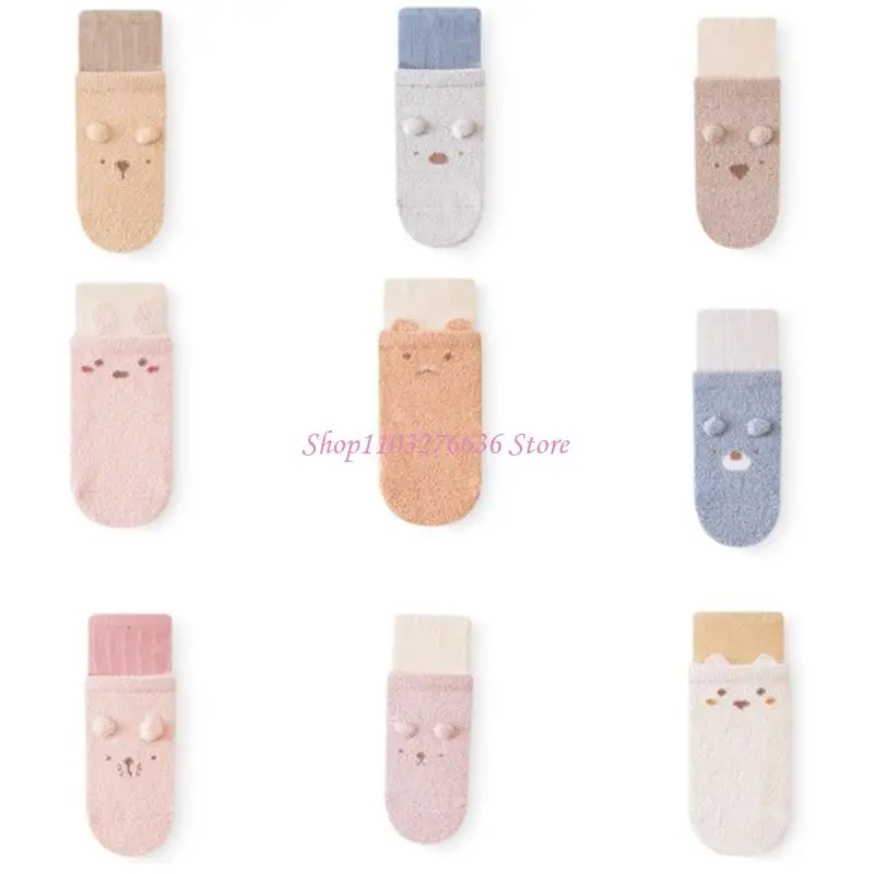 

R6FD NonSlip Baby Socks Rubber Soles Socks Breathable Cartoon Bear Socks First Walkers Socks Baby Indoor Socks Warm Footwear