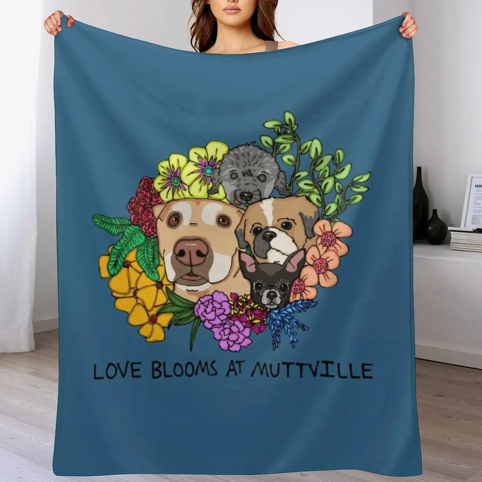 

Love Blooms at Muttville! Throw Blanket Furrys Soft Plaid valentine gift ideas Multi-Purpose Blankets