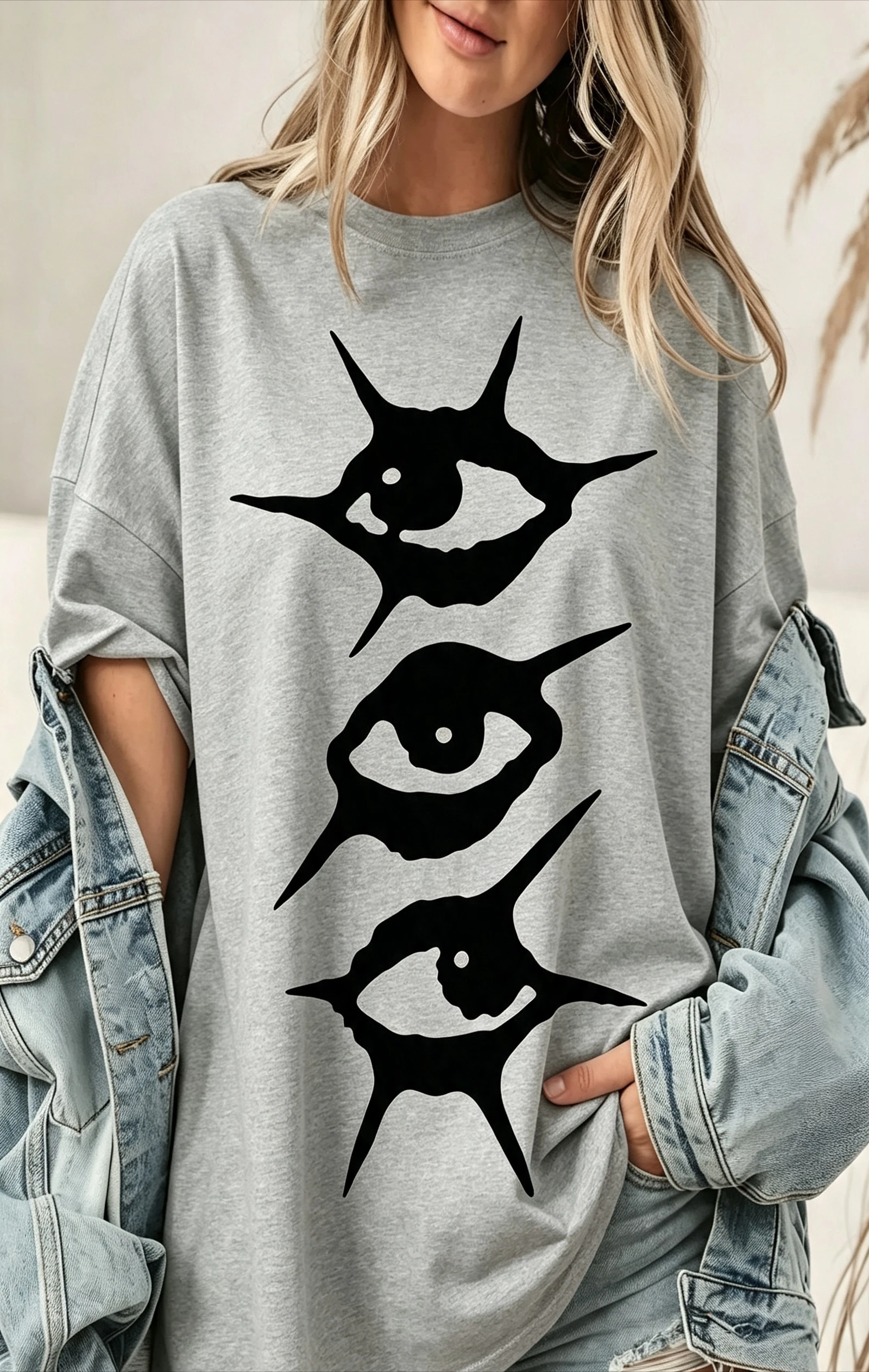 Women's Short Sleeve T‑shirt Retro Vertical Triple Mystic Eye Print Daily Street Outfit Occult Gothic Casual Tops Women Clothing