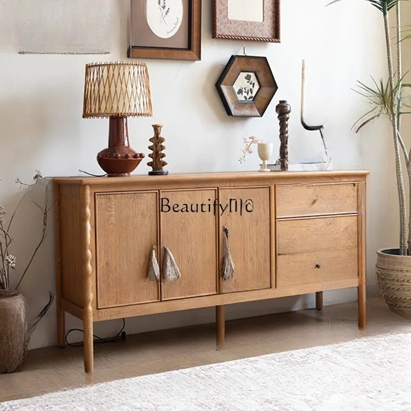 

French medieval solid wood side cabinet retro advanced storage cabinet