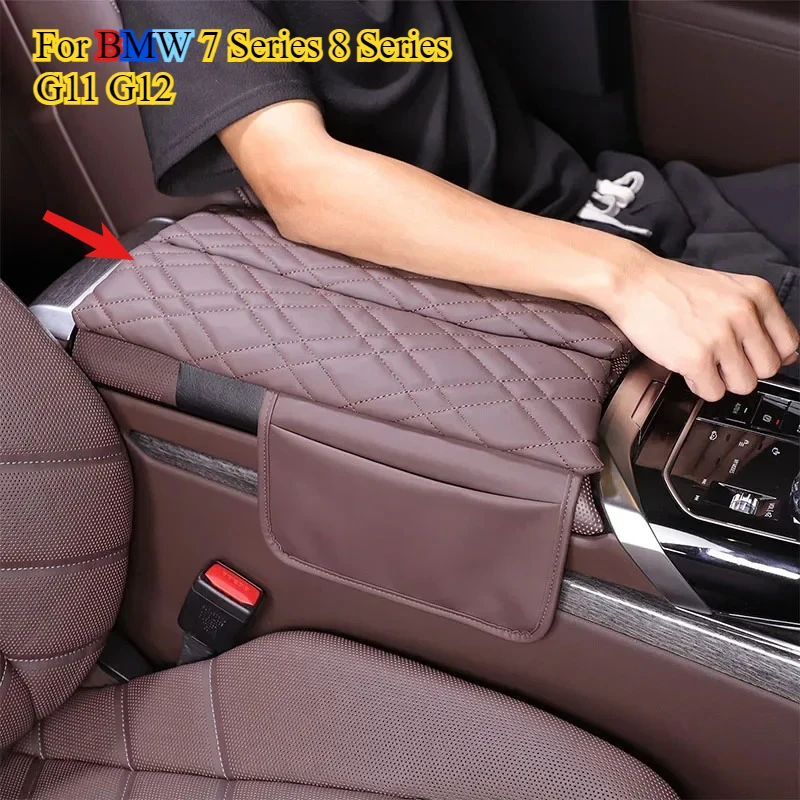 

For BMW 7 Series G70 2023-2024 Leather Red Car Center Console Armrest Box Protective Cover Plaid Interior Accessories