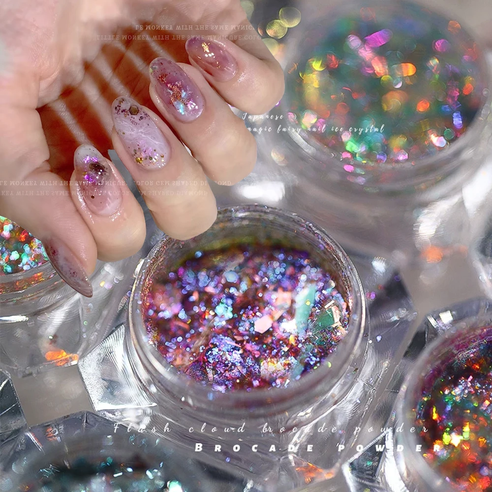 

1 Jar Aurora Chrome Eyeshadow Nail Art Flakes Chameleon Galaxy GLITTER Nail Powder Peacock color Mirror Manicure Art Powder PT9