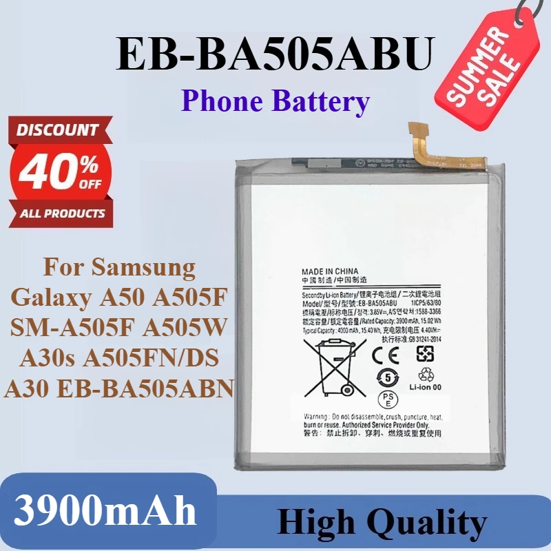 

High Quality Phone Battery 3.85V 3900mAh EB-BA505ABU For Samsung Galaxy A50 A505F SM-A505F A505W A30S A30 A505FN/DS EB-BA505ABN