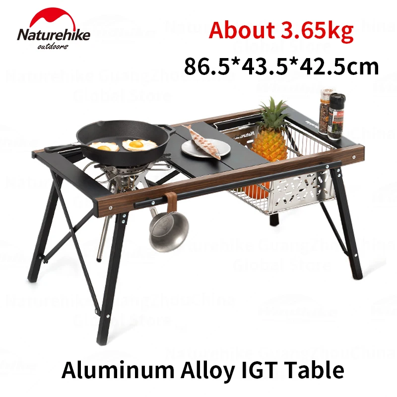 Naturehike Folding Aluminum Alloy IGT Table Camping Outdoor Multifunctional Portable Removable BBQ Grill Wood Picnic Fishing