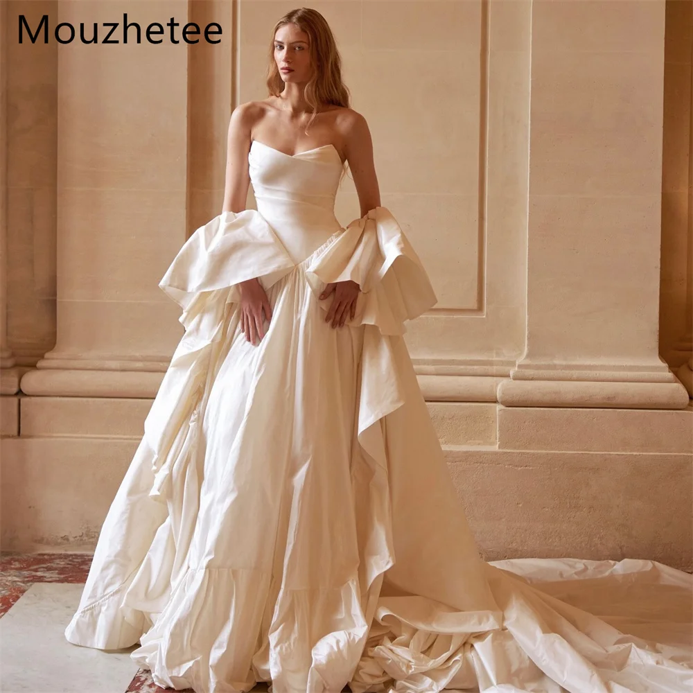 

Mouzhetee A-Line Strapless Pleat Simple Wedding Dresses Princess Sleeveless Elegant Brides Gown Custom Made 2026