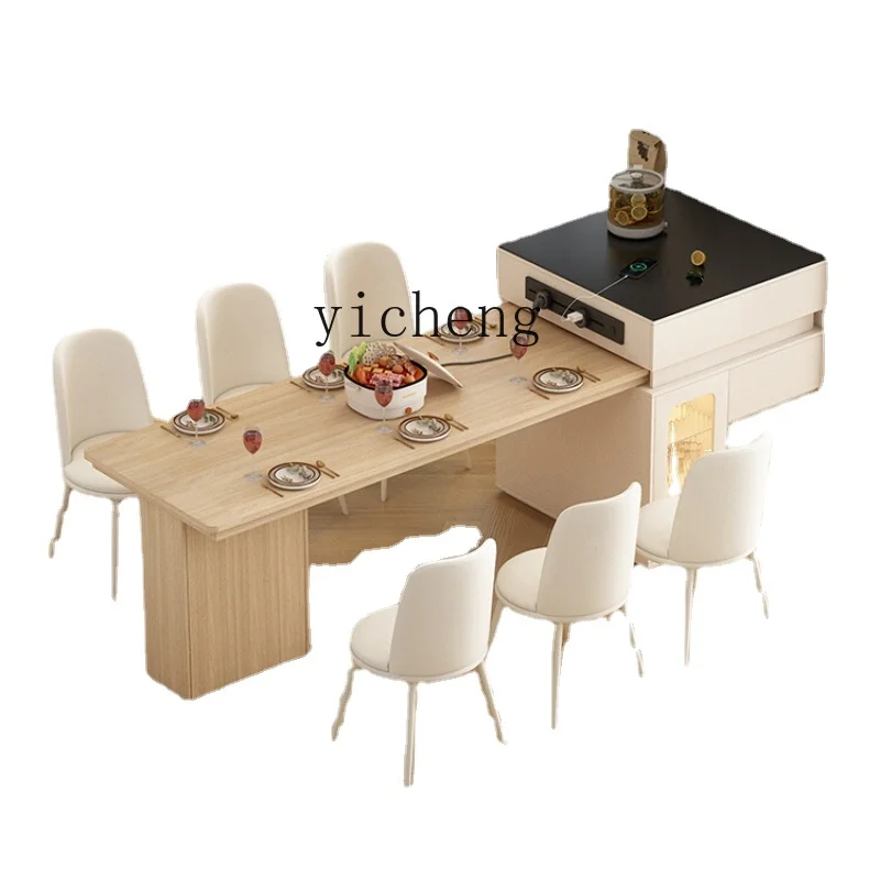 

Zf Cream Wind Rock Plate Island Table Dining Table Integrated Retractable Rectangular Solid Wood High-End