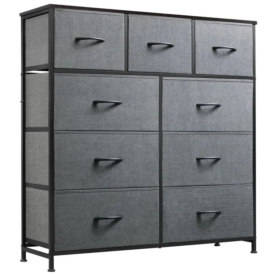 

Комод с 9 ящиками, тканевая тумба-органайзер для спальни, прихожей, гардеробной, высокий комод с тканевыми корзинами, сталь