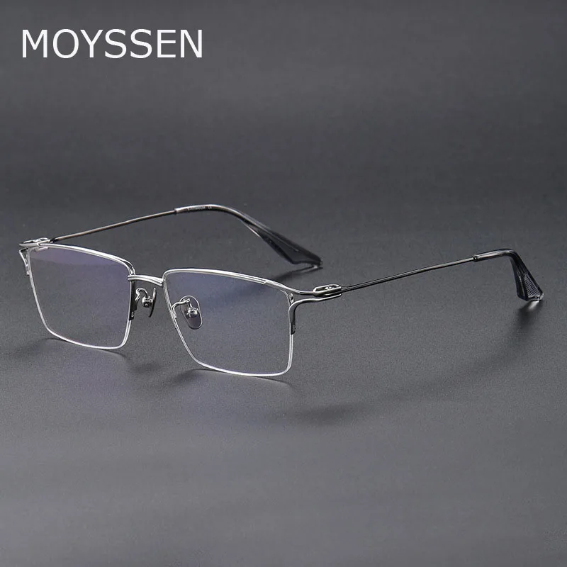 

High End Business Semi Rim Half Frame Men Male Fashion Simple Thin Pure Titanium Eyeglasses Can Customize Myopia Reading Lens