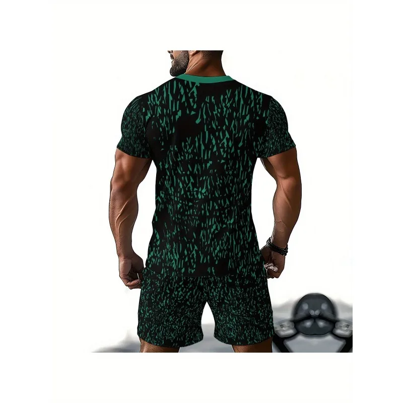 2025 Fashion and Comfortable 3D Short Sleeve Fun Printed Polyester Round Neck T-shirt Shorts Street Leisure Activity Sports Set