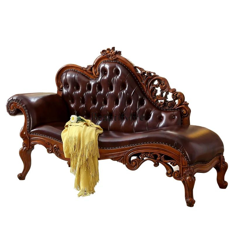 

American solid wood concubine chair beauty couch leather concubine chair bedroom two sofa European style