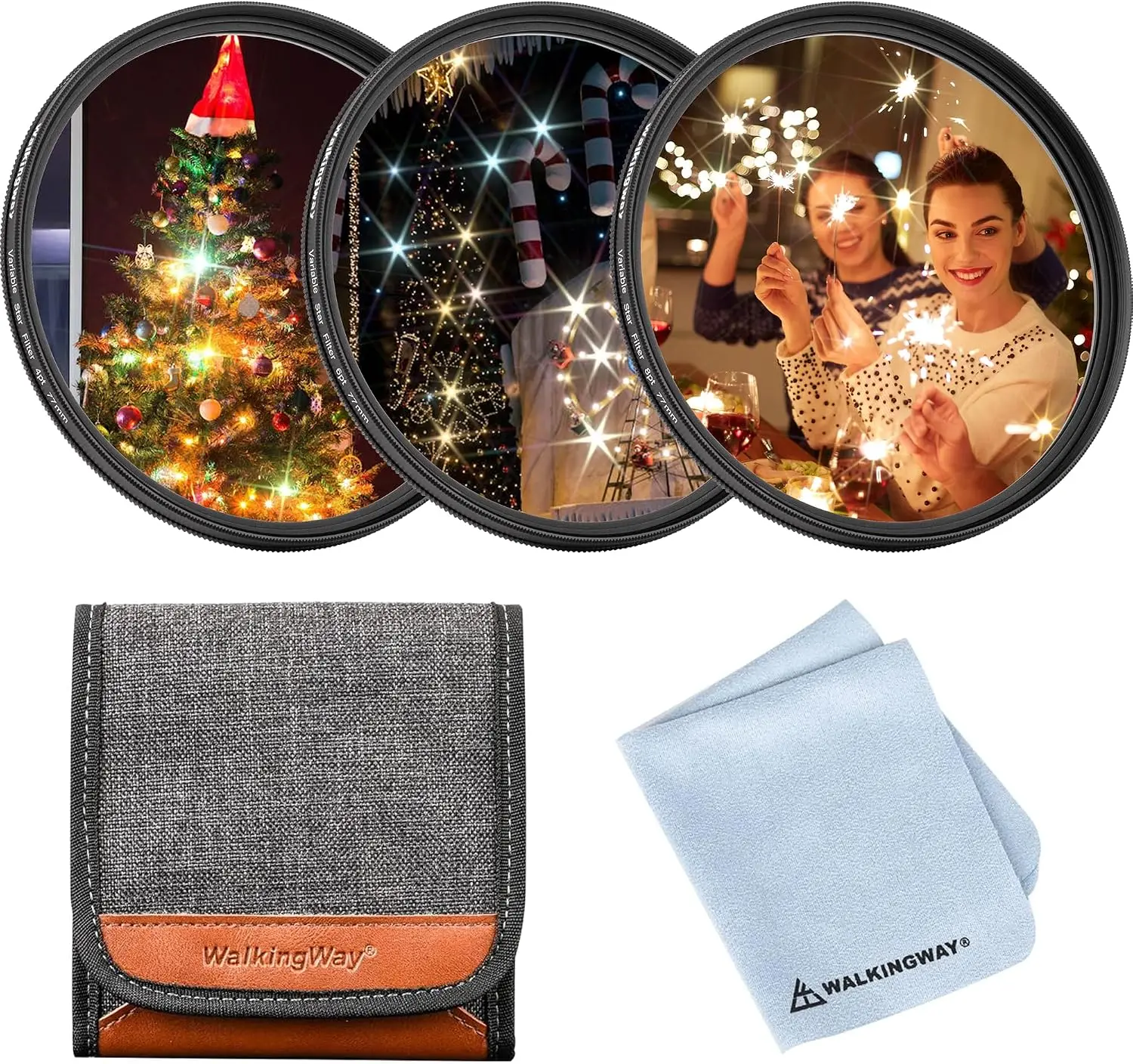 WalkingWay Variable Starburst Filter Kit 3pcs 4/6/8 Point Short Line Star Effects Filter with Rotatable Frame for Night/Portrait