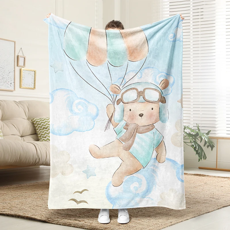 

Hot AirBalloon Bear Flannel Blanket Fluffy Cozy Throw Children Adult Nap Blankets Soft Bedding Sofa Blanket for Party Decoration