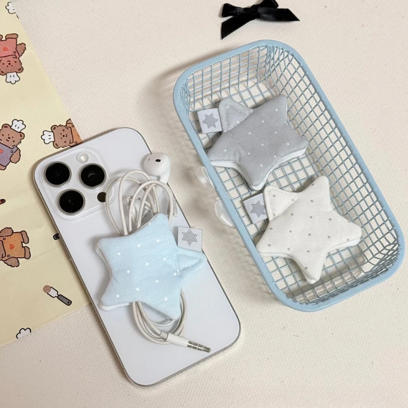 Cute Polka Dot Star Headphone Organizer Korean Ins Style Cable Holder for Earphones Portable Data Cable Tidy Storage Gadget