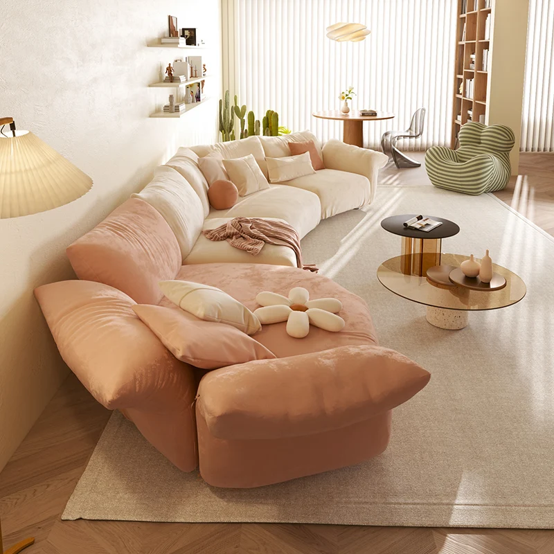 Leather Fabric Sofa Petal Sofa Light Luxury Modern Living Room Curved Corner Position Special-Shaped Module Combination