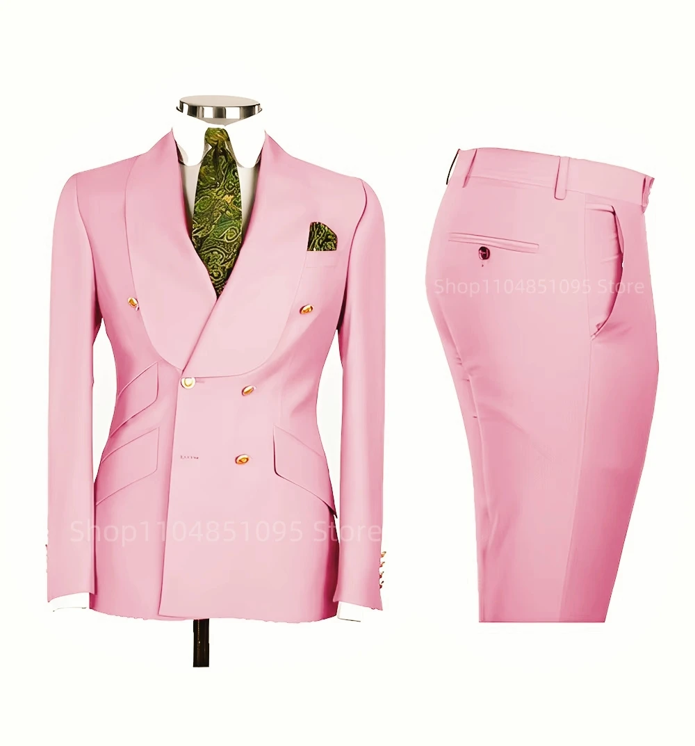 فاخر 2 قطعة بدل زفاف للرجال مزدوجة الصدر سترة السراويل شال التلبيب السترة طول منتظم ملابس رسمية حفلة موسيقية مجموعة