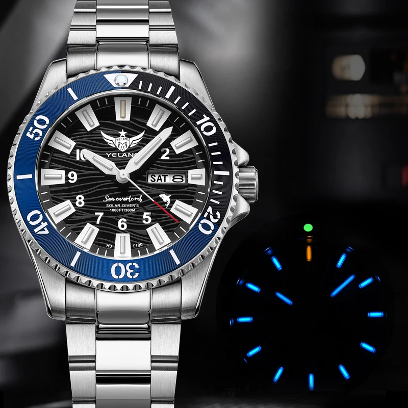 Yelang V1217 42mm Japan Eco-Drive Solar Watch Men's 300M Diver 30ATM Professional Waterproof Sapphire Luminous