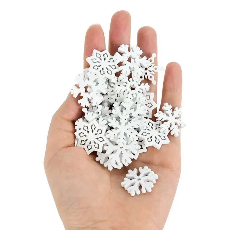 20/25/35mm White Wooden Slice Christmas Snowflake Scrapbooking For Christmas Embellishment Craft DIY Handicraft Decoration