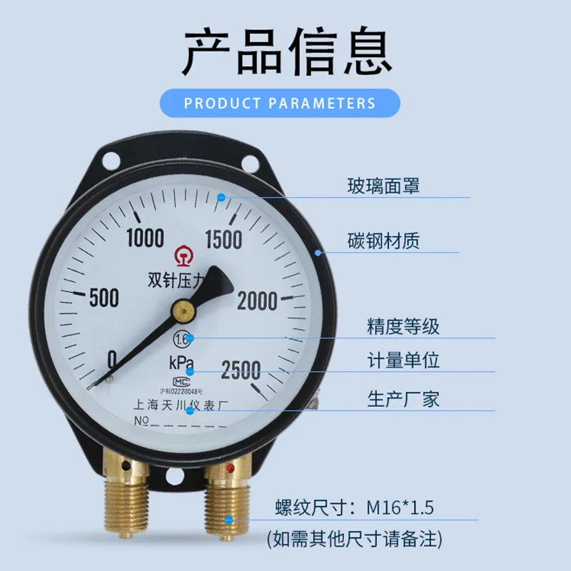 Double Needle and Double Tube Pressure Gauge YZS-102 Instrument Factory Auto Repair Special Train Rail Emblem Sign