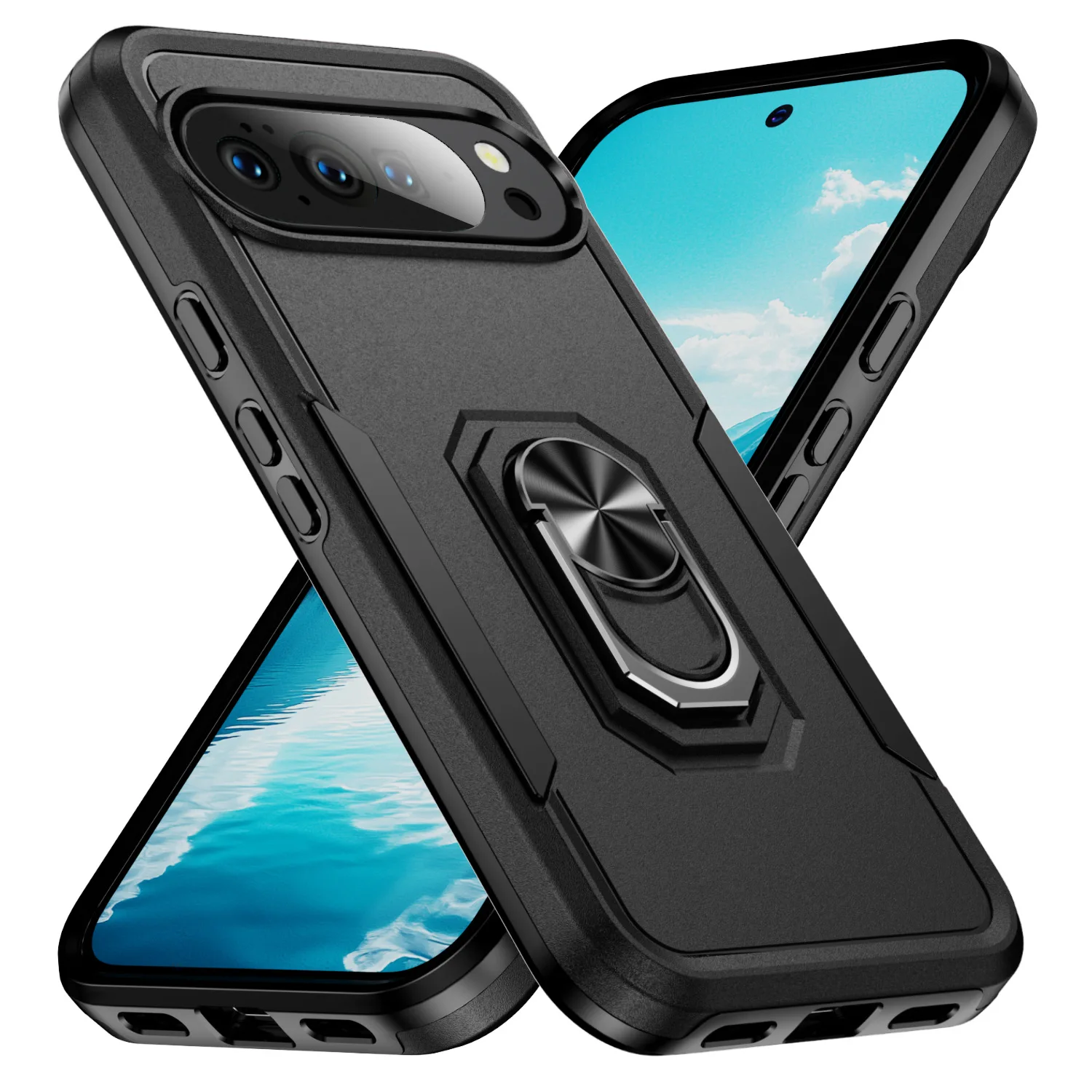 Robuste Handyhülle mit magnetischem Ringständer für Google Pixel 10 9 Pro XL 8A 7A 6A 6 7 8 Pro, robuste, matte, hybride, stoßfeste Abdeckung