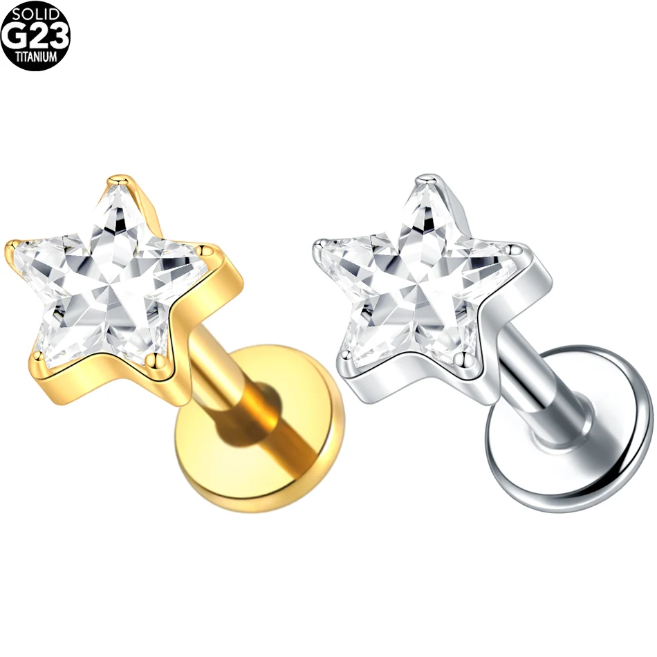 1/5 قطعة التيتانيوم 16 جرام الخماسية نجمة تشيكوسلوفاكيا الغضروف اللولب القرط الثالوث تشيكوسلوفاكيا الزنمة مسمار محارة شفة ثقب الشفاه النساء مجوهرات