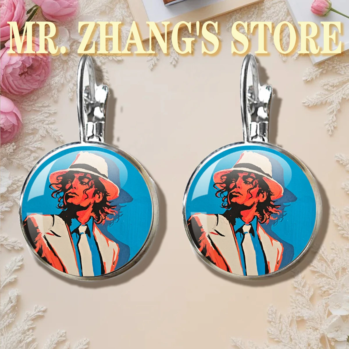 Michael Jackson 16MM Rotundity Glass Cabochon Earrings Cover Pendant Versatile Retro Personalized Accessory