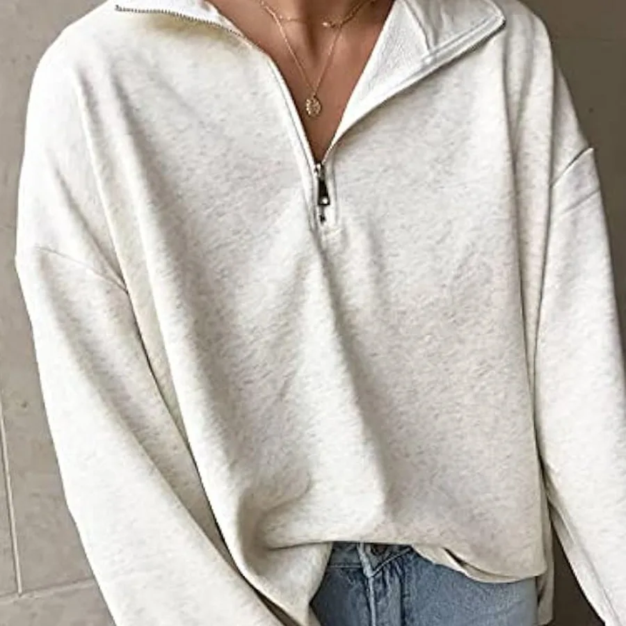 

Women's Casual Sports Lapel Semi-zipper Pullover Shirts Spring Simple Loose Wild Top Spring Autumn New