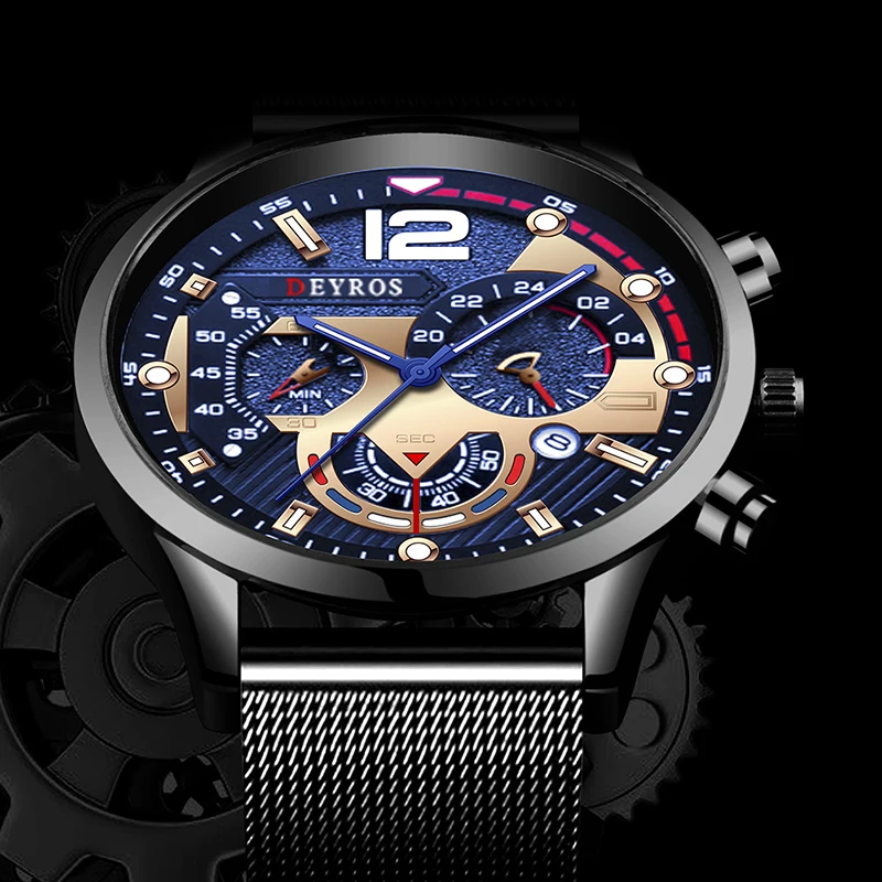 3PCS 세트 럭셔리 패션 남성 시계 남성 비즈니스 쿼츠 시계 남성 캐주얼 목걸이 팔찌 손목 시계