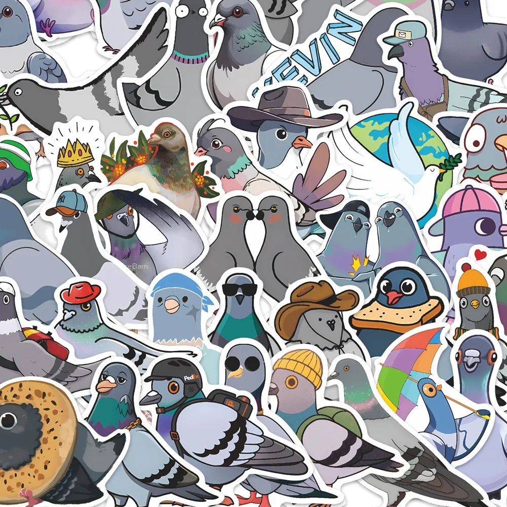 50PCS Cute Pigeon Stickers Cartoon Decals Cup Stationery Guitar Phone Bicycle Laptop Luggage Car Funny Animal Stickers Kids Toys