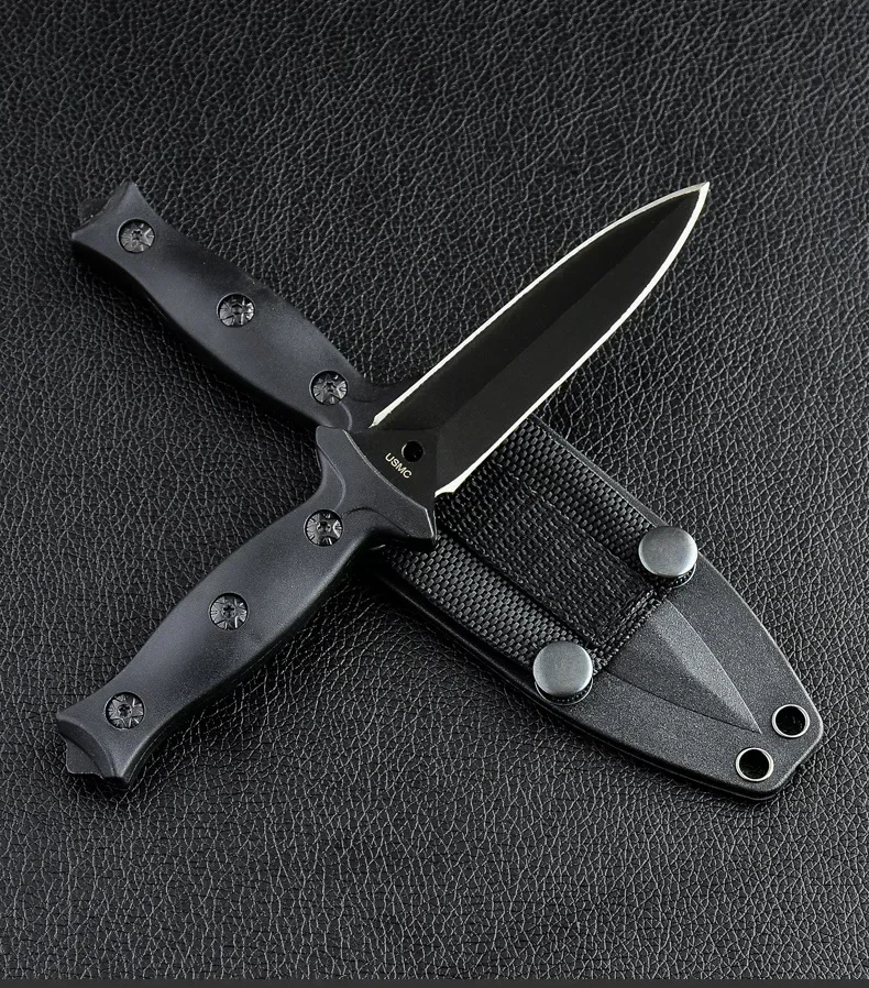 Portable Fixed Blade Knife Black 440C Steel ABS Handle with K Sheath Professional Kitchen Knives Sharp Vegetable Meat Fish