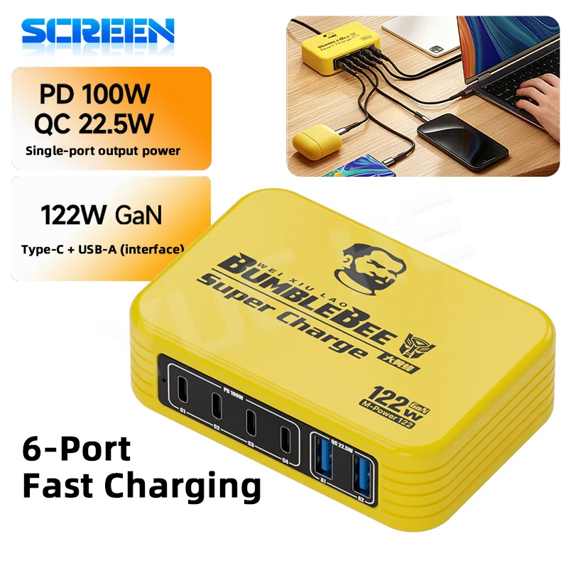 

MECHANIC M-POWER 122W GaN Fast Charging Station 6-Port BUT Smaller With Short Circuit Overcurrent Protection PHONE REPAIR TOOL