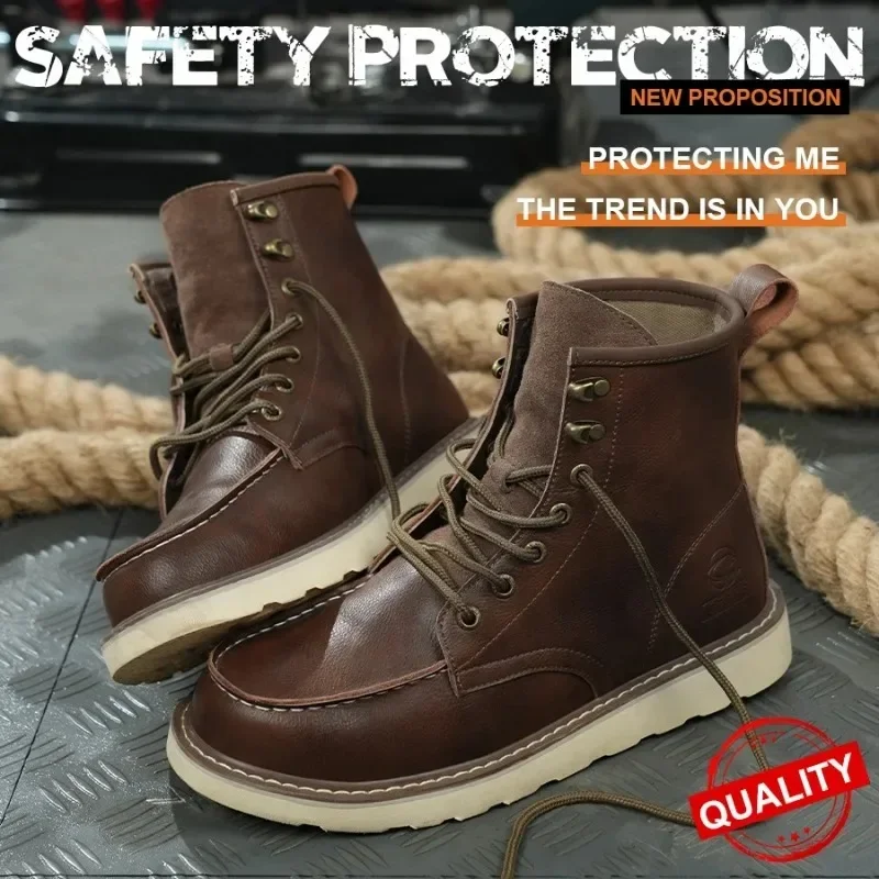 Steel Toe Cap Anti Smashing and Anti Piercing Steel Toe Cap Labor Protection Shoes Cowhide Martin Style Comfortable and Safe