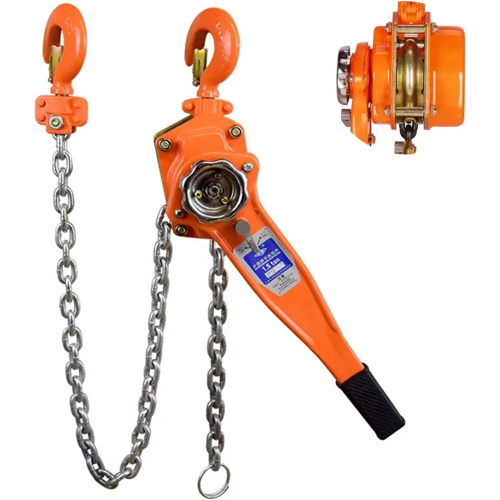 1.5 Ton Heavy Duty Ratchet Chain Hoist Warehouse Puller 20 ft Lift 3307LBS G80 Manganese Steel Hook 360° Rotation 5/16