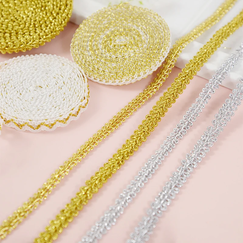 5 Meters Gold Silver Lace Trim Ribbon Centipede Braided Curve Lace Fabric for Clothing Sofa Curtain Home DIY Sewing Accessories