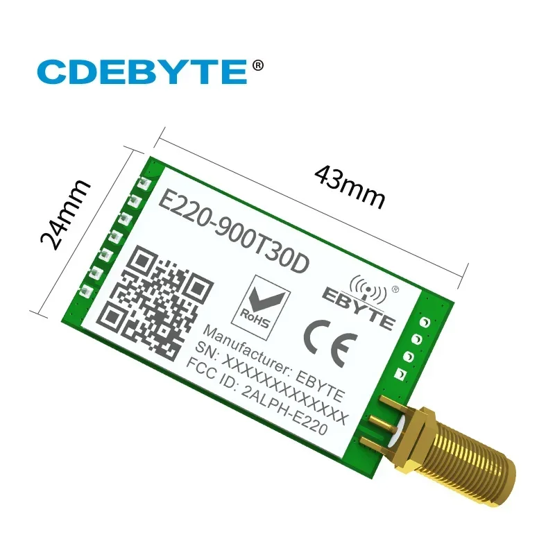 Wireless LoRa ISM 868MHz 915MHz Module E220-900T30D Ultiple Transmission LoRa Spread Spectrum DIP UART Interface SMA-K Antenna