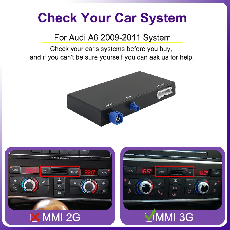 AUTOTOP Kabelloser Android Auto CarPlay Adapter für Audi A6 Q7 2009-2015 mit 6,5" Bildschirm MMI 3G Mirror Link AirPlay Wifi – Detail 5